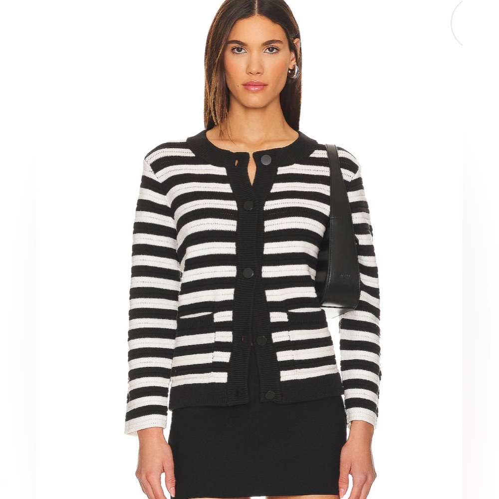 Knitted Jacket in Chalk & Black Stripe Sanctuary